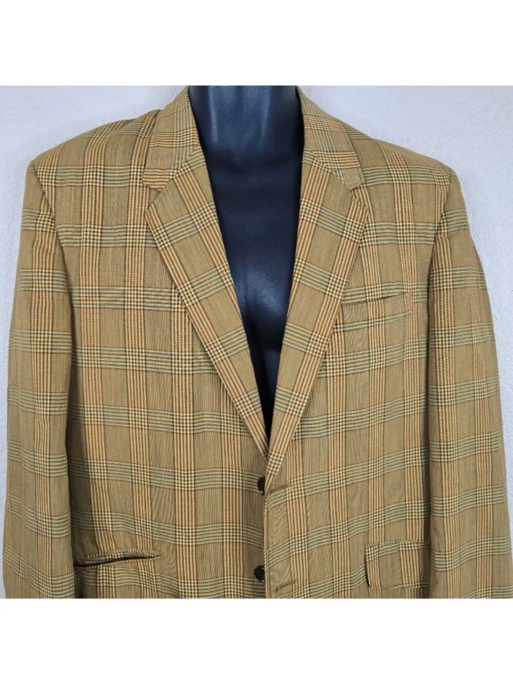 Vintage 70s Towncraft Polyester Blazer Sports Coat Plaid Yellow Mens M